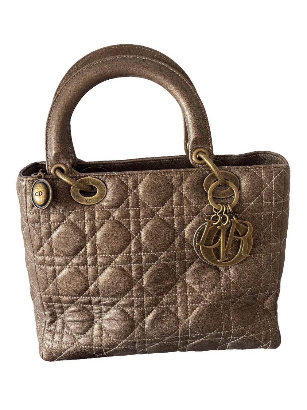 Dior pewter Bronze Quilted Lady Dior Satchel with Gold-Tone Hardware
